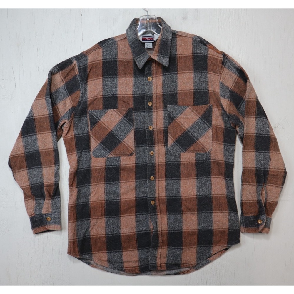 Vintage Jc Penney Big Mac Flannel Shirt Size L Tall Plaid Brown Heavyweight Work